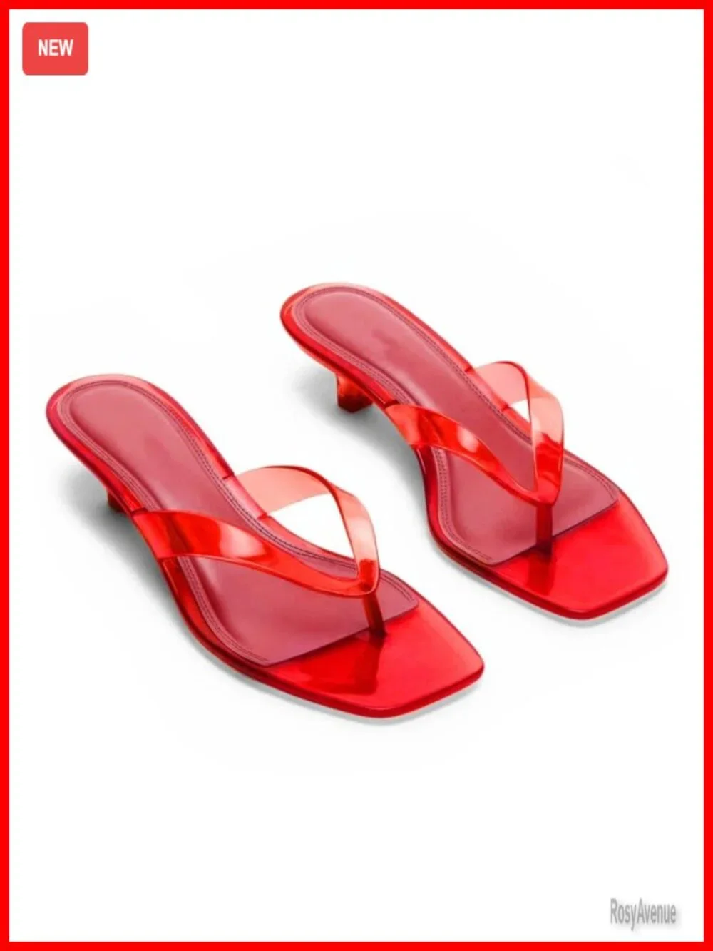 Jelly Thong Heeled Sandals, Clear Kitten Heels Mules Square Open Toe Summer